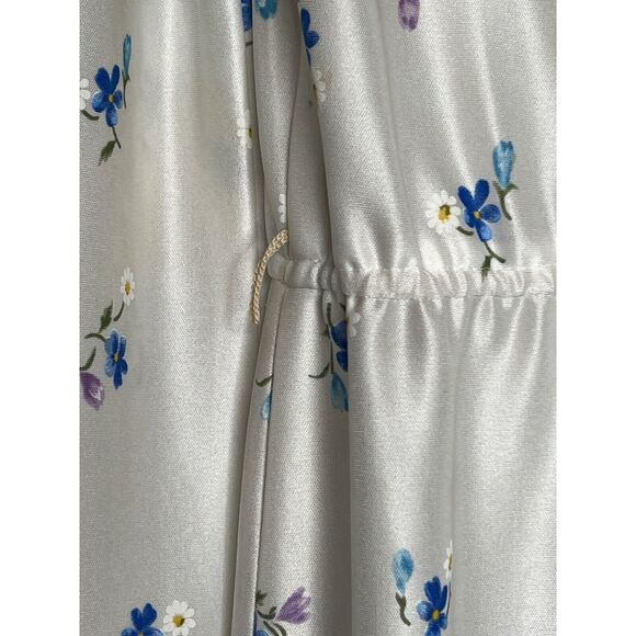 Vintage 70s Floral High Neck Dress Tie Front Elastic Waist Silky Nylon - Picture 8 of 9